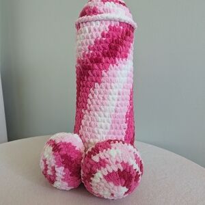 Pink and White Plush Crochet Penis - 15 Inch
